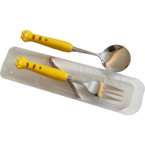 Ensemble de couverts mignons pour enfants, comprenant une fourchette et une cuillère à motifs de dessins animés. Ustensiles en acier inoxydable durable, parfaits pour la maison, la maternelle et le ca