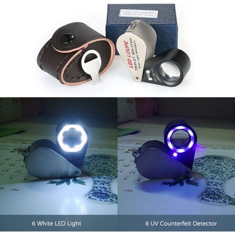 30X Mini Loupe de Bijoutier LED Multifonctionnelle de Poche Portable 21mm 6 Loupe Triplet Loupe Lumières Circulaires en Forme de 6 Intégrées Détecteur de Contrefaçon Ultraviolet (1/4)