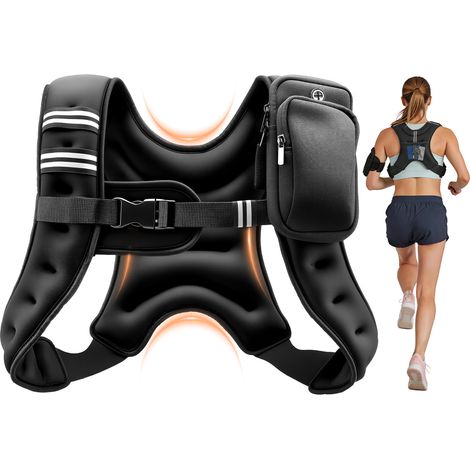 VEVOR Gilet Zavorrato con Pesi per Fitness, Giubbotto Zavorrato 4,67 kg con Strisce Riflettenti Fibbia Regolabile Tasche Portaoggetti, Allenamento Forza Corsa Jogging HIIT Cross-Training, Neoprene (1/5)