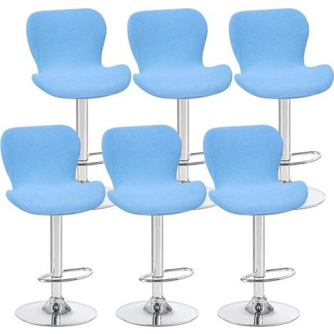 Lot de 6 housses de tabouret pivotant incurvées bleu ciel, 40 x 30 x 30 cm, housses de chaise de bar à dossier bas, adaptées aux comptoirs/cuisines (1/5)