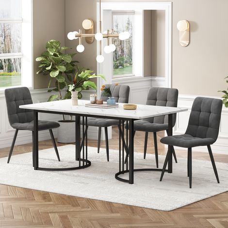 Set tavolo sedie pranzo 140x80 cm MDF bianco OKMYHOME (1/5)