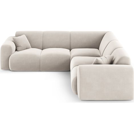Canapé d'angle 5 places en velours beige clair (1/5)