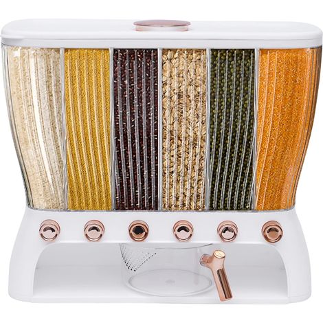 Dispensador de cereales con 6 rejillas - Dispensador de cereales con 6 compartimentos para cereales, granos y cereales, color: transparente