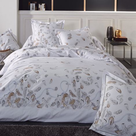 Parure de lit percale PLUMES Taie 50x70 cm 140x200 cm (1/5)