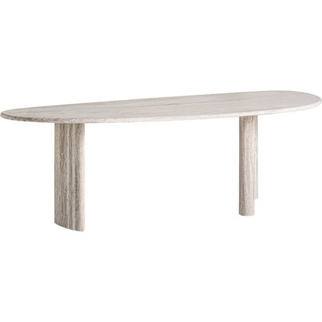 Table de salle à manger travertin blanc cassé style art déco - Blanc cassé marbré travertin (1/4)