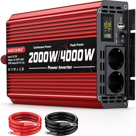 Convertisseur Inverseur 2000W 12V à 220V Modifié Sinus Onduleur Inverter, Écran LCD, Protection Surchauffe, Court-Circuit - pour Camping, Voiture, Caravane, Usage Autonome (1/5)