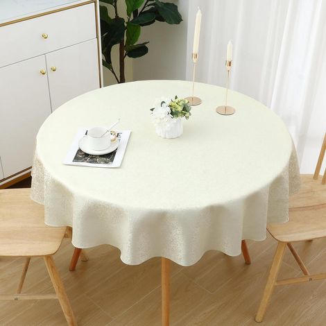 Nappe lavable ronde 140cm Polyester Jacquard ornements facile d'entretien beige