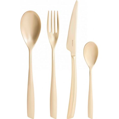 Set posate 24 pezzi in astuccio di legno Riviera Champagne Champagne PVD Sabbiato Bugatti