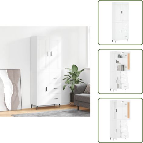 The Living Store Highboard Weiß 69,5x34x180 cm Holzwerkstoff - Sideboard - Hochschrank - Wohnraumgestaltung - Aufbewahrungslösung - Weißer Schrank (1/5)