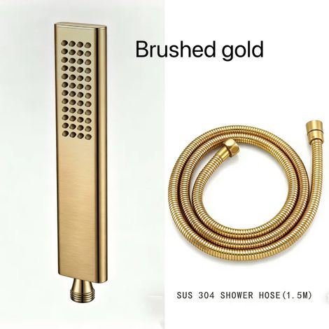 (Lot de 2, finition or brossé) Pommeau de douche à main en laiton or rose brossé avec flexible en acier inoxydable de 1,5 m, accessoire de support de douche et système d'économie d'eau (1/5)