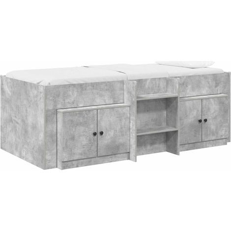 Loft Bed Frame with Cabinet 3 pcs Concrete Grey Engineered Wood vidaXL (1/5)