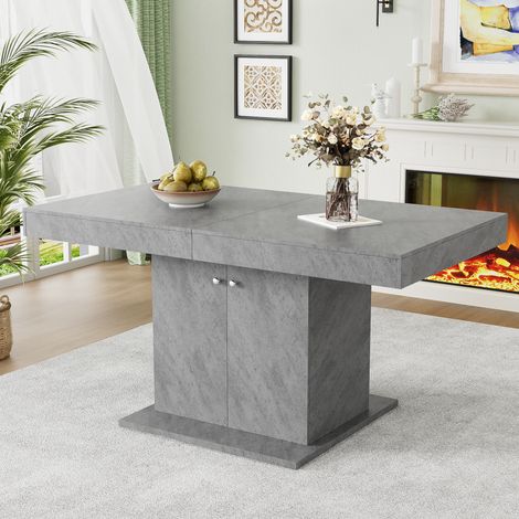 Tavolo da pranzo allungabile 140-180x80x76cm con mobiletto multifunzione in truciolare stile moderno Grigio effetto cemento