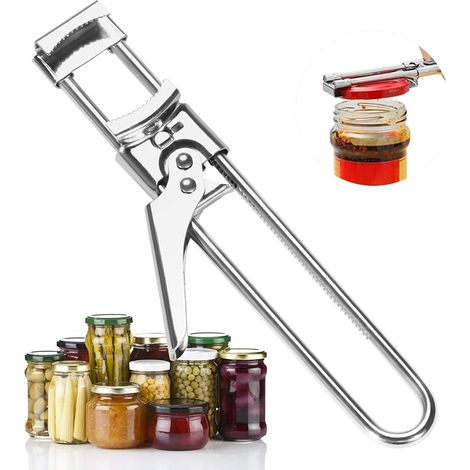 Ouvre-boîte manuel réglable, ouvre-boîte de sécurité multifonctionnel en acier inoxydable, ouvre-bouteille maître antidérapant, ouvre-pot de confiture, ouvre-verre en acier adapté aux personnes ayant (1/5)