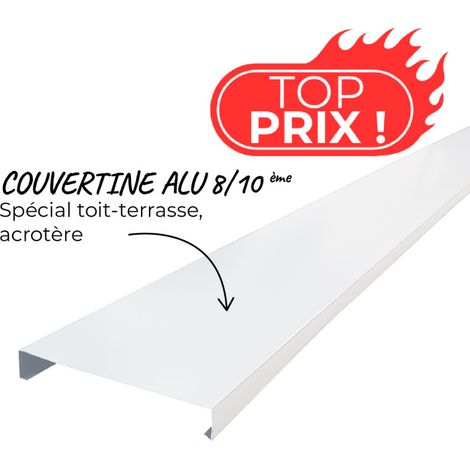 Couvertine 2m ECO50 en alu 8/10ème pour acrotère toit-terrasse - Blanc Pur - RAL 9010 - Longueur 2 m linéaires - ALUHOME