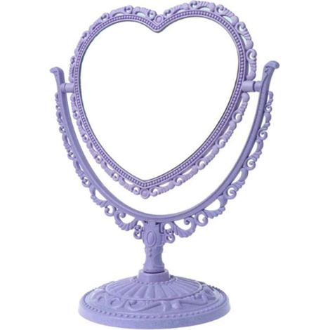 Miroir cosmétique simple et joli en forme de cœur (lot de 1), miroir de coiffeuse double face rotatif en plastique, miroir léger pour salle de bain ou chambre. (1/5)