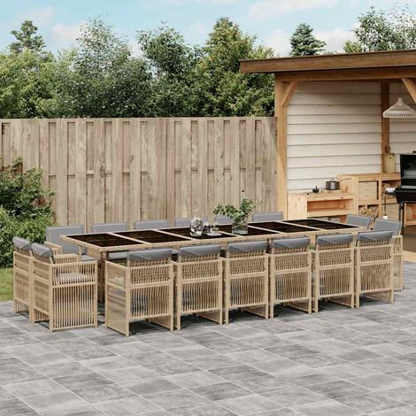 Ensemble à manger de jardin et coussins 17 pcs-Salon de jardin mélange beige 391102 (1/5)