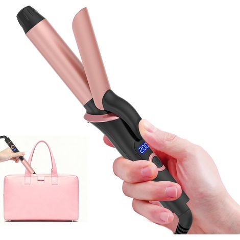 Curling Iron, 25 mm Hair Curler, Mini Ceramic Curling Iron, Portable Travel Mini with LCD Display 120°C-200°C, PTC Quick Heating (Pink Black) (1/5)