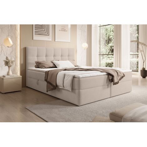 Boxspringbett Schlafzimmerbett ARTURO 160x200cm Stoff Freya Cappuccino (1/4)