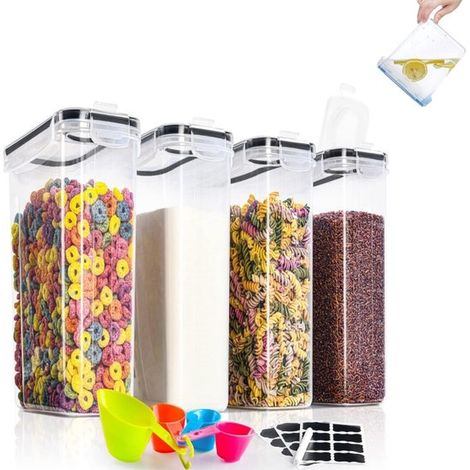 Set di 4 barattoli (2,8 litri) per utensili da cucina. Contenitori in plastica ermetici con coperchi. Barattoli richiudibili. (1/5)