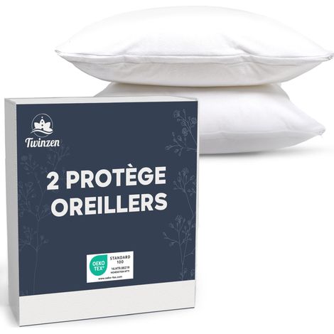 Protege Oreiller 50x70 - Lot de 2 Housse Oreiller 50x70 Impermeable avec Fermeture Zip Protege Oreiller 50x70 cm Blanc (1/5)
