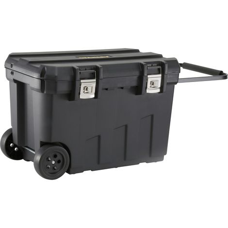 Stanley – Coffre de chantier roulant 91L – Plateau porte-outils amovible – Couvercle avec rainure en V pour coupe – 2 roues à bandage