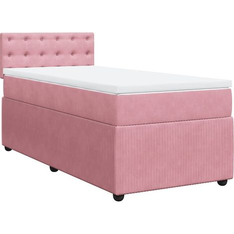 Lit simple  Lit adulte  Sommier à lattes de lit avec matelas Rose 90x200 cm Velours