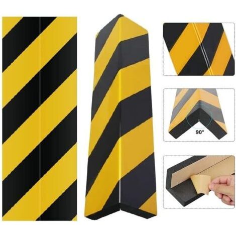 Paire de Protections d'Angle en Mousse EVA Auto-Adhésives, 40x15 cm, Réfléchissant Jaune/Noir, pour Portes de Garage et Colonnes. (1/4)