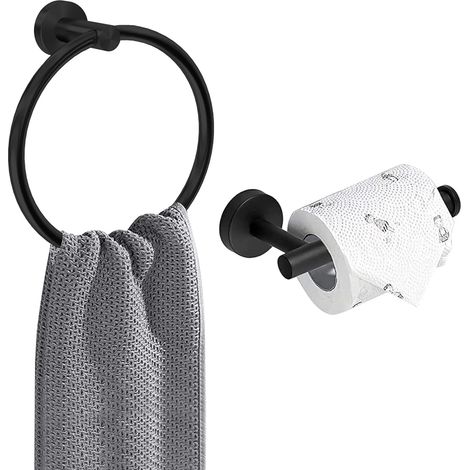 Toilettenpapierhalter und Handtuchhalter 2er-Set  Schwarzer Toilettenpapierhalter aus Edelstahl 304, Wandmontage für Badezimmer, Küchenrollen, Papierhandtuchhalter (1/5)