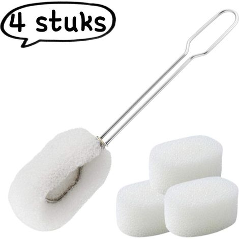 ZHIJIA PREMIUM Brosse de nettoyage pour tasses et biberons en acier inoxydable, avec long manche et 3 têtes de rechange, blanche (1/5)