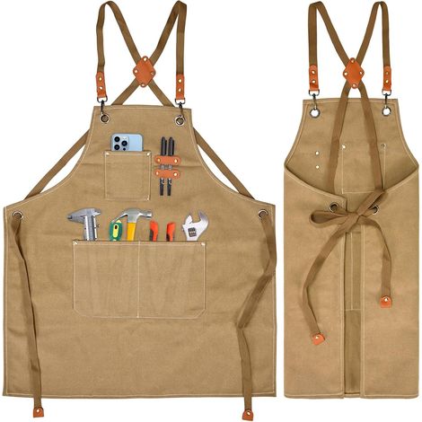 Tablier multifonction en toile, tablier de travail, tablier de soudure, tablier de cuisine, tablier de barbecue, tablier en lin, adapté pour la cuisine, le jardin (1/5)