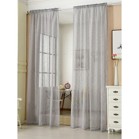 WOLTU Gardinen transparent mit Kräuselband Vorhang Leinenoptik Halbtransparent Voile Leinenvorhang Stores Fensterschal Dekoschal Wohnzimmer Kinderzimmer Schlafzimmer, 140x225 cm Hellgrau(1 Stück)