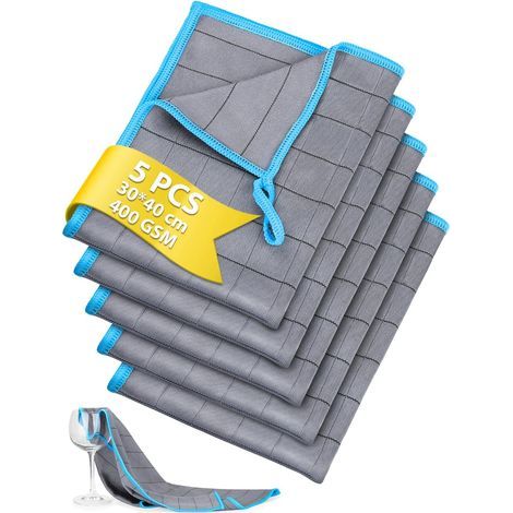 Set of 5 Microfiber Cloths, 30x40 cm, 400GSM, Carbon Fiber, Lint-Free, for Home, Kitchen, Car (1/5)