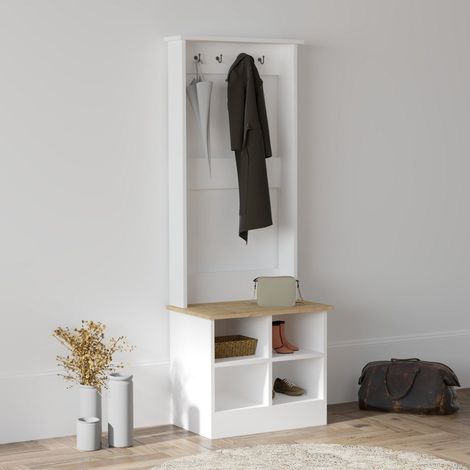 Mueble de Entrada Verderio, 6 Estantes, Perchero, 4 Compartimentos, 64x43x175h cm Blanco (1/3)