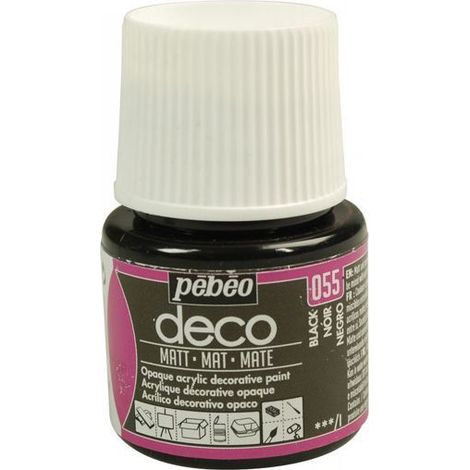 Peinture acrylique - Pebeo - P.BO Déco - Noir mat - 45ml - Finition mate
