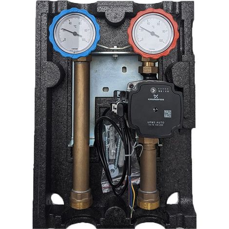 Module hydraulique de chauffage direct 2 voies – DN20 – Raccordement GW 1" – Température max 110°C – Pression 6 bars – Isolation EPP – Ignis (1/2)