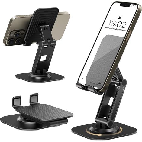 (Noir)Support Téléphone Portable, Support de Téléphone Pliable 360° Support Téléphone Bureau Multi-Angles Réglable Compatible avec Les s (1/5)