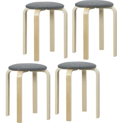 Ensemble de 4 tabourets de salle à manger, tabourets ronds empilables, tabourets de cuisine aspect lin, tabourets rembourrés pour salle à manger, salon, cuisine, gris (1/5)