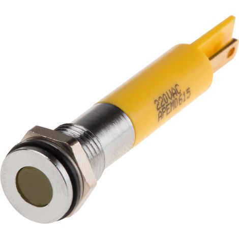 Voyant LED lumineux Jaune RS PRO, dia. 8mm, 220V c.a., IP67 ( Prix pour 1 ) (1/2)