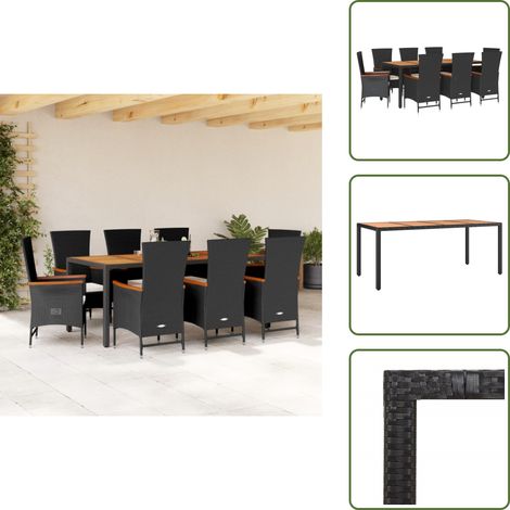 9-tlg. Garten-Essgruppe mit Kissen Schwarz Poly Rattan - Garten Essgruppe - Garten Essgruppen - Outdoor Essgruppe - Terrasse Essgruppe (1/5)