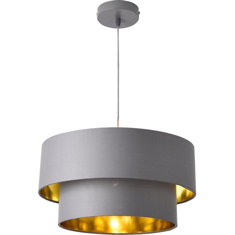 Lampe à suspendre suspension design 60 watts en métal et textile diamètre 40 cm gris doré