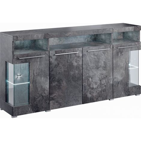 Aparador Torvire 113, Hormigón oscuro, 92x182cm, Número de puertas: 439cm, Vidrio, Aglomerado laminado