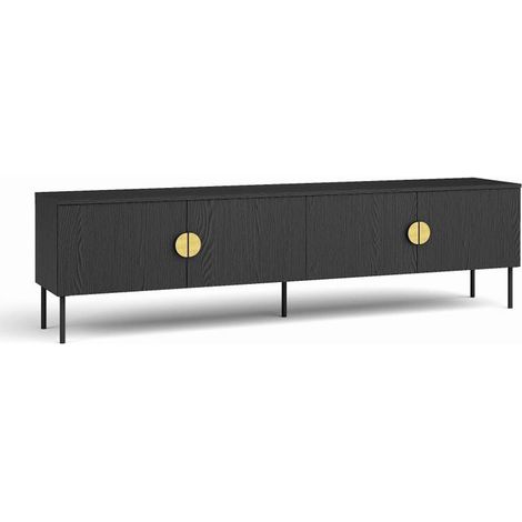 Mueble para TV de 4 Puertas - Negro con Manijas Doradas - 200 CM - Colección MONDO