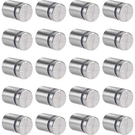 ALOVEZ 20 Pcs Entretoise de Verre,19 x 25mm Vis d'écartement,Support Mural en Acier Inoxydable pour Clous Publicitaires,pour Plaques et Présentoirs de Signe (Argent) (1/4)