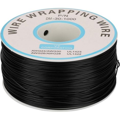 200m Rouleau de Câble Électrique 0.25mm 30AWG 80℃ Câble de Test Isolant PVC Fil Électrique en Cuivre Etamé à un Noyau pour Wrapping (Noir) (1/5)