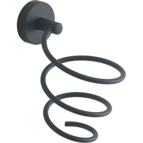 Soporte Para Secador De Pelo De Pared De Acero Inoxidable Negro Mate   Violetta (1/4)