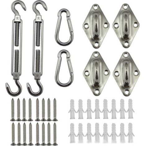 Ciel-Kit d'accessoires pour auvent, kit de quincaillerie robuste en acier inoxydable pour voile d'ombrage, adapté aux triangles et carrés de jardin, rectangulaires, accessoires de fixation pour voile  (1/4)