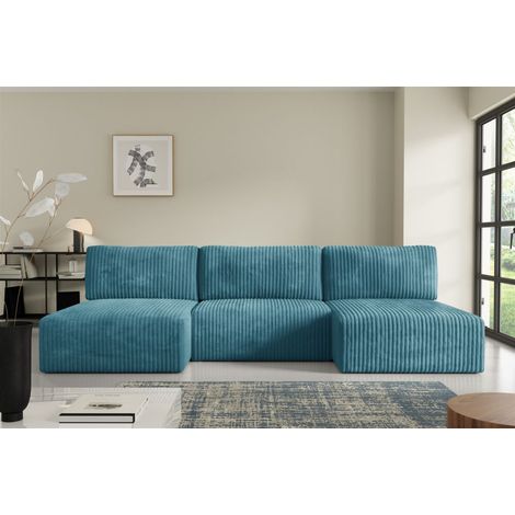 Wohnlandschaft Sofa mit Schlaffunktion NATALIA in Stoff Tilia Blau