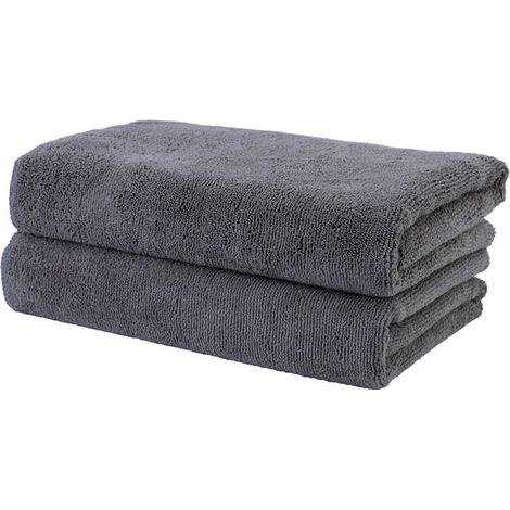 2 serviettes microfibre, séchage rapide, cheveux, qualité salon, 35 x 75 cm, gris foncé, usage quotidien