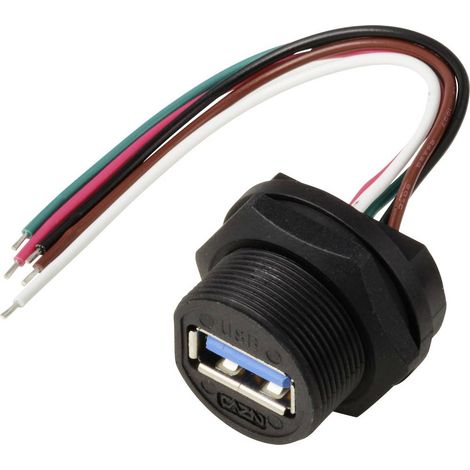 Presa USB 2.0 per montaggio posteriore con filo IP67 (filettatura) cavo da 0,1 m. TC-E13T-FU2-PWF-0.1PV Cavo in plastic (1/4)