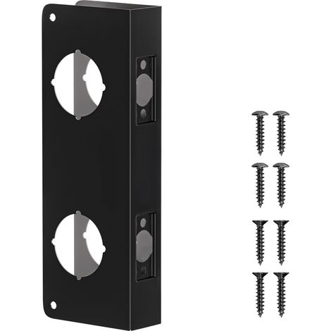 Plaque de renfort de porte : 4,4 cm (1-3/4 po), finition noire mate, pour poignées à double trou – Renforce les portes en bois et en métal. Cache-verrou pour la sécurité de l’entrée principale. (1/5)